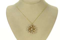 14K Yellow Gold Retro Pearl Natural Opal Round Cluster Pendant/Pin