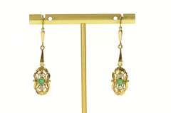 14K Yellow Gold Victorian Diamond Emerald Ornate Dangle Earrings