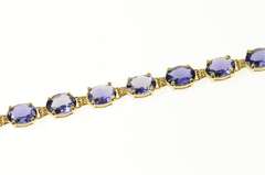14K Yellow Gold Oval Classic Syn. Sapphire Inset Tennis Bracelet