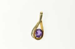 14K Yellow Gold Oval Amethyst Loop Design Drop Pendant