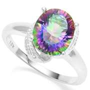 925 STERLING SILVER 2.41 CTMYSTIC GEMSTONE & DIAMOND COCKTAIL RING