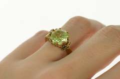10K Yellow Gold 1940's Lime Quartz Star Rhinestone Accent Ring