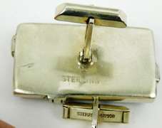 Large Sterling Banded Agate Cuff Links