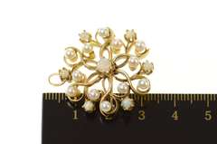 14K Yellow Gold Retro Pearl Natural Opal Round Cluster Pendant/Pin