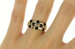 14K Yellow Gold Sapphire Baguette Diamond Checked Band Ring