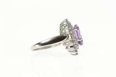 10K White Gold Marquise Amethyst CZ Syn. Tanzanite Halo Ring