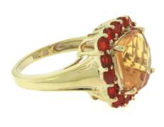 Graceful Yellow Gold Citrine & Mexican Fire Opal Halo Ring