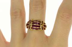 14K Yellow Gold Ornate Ruby Encrusted Row Statement Ring