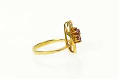 14K Yellow Gold 1940's Wavy Ruby Cluster Diamond Wave Ring