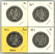 4 Diff. Better 'S' Mint Barber Half Dollars1911-S to 1915-S