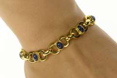 14K Yellow Gold Retro Sapphire Round Link Statement Bracelet