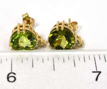 Vibrant Peridot & Diamond Chip Earrings in 14KT Yellow Gold