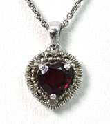 Sweet Garnet Heart Necklace in Sterling Silver