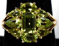 Dazzling Art Deco Peridot Ring in 14KT Yellow Gold