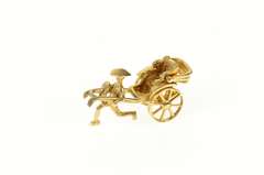 14K Yellow Gold 3D Articulated Rickshaw Cart Hack Cab Charm/Pendant
