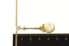 14K Yellow Gold Victorian Opal Diamond Drop Pendant Chain Necklace