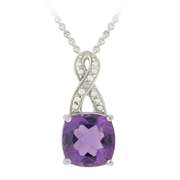 Sterling Silver 4.55ct TGW Amethyst & Diamond Accent Square Twist Pendant