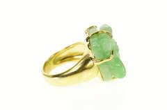 18K Yellow Gold Ornate Carved Jade Lemur Squared Statement Ring