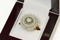 14K Yellow Gold 1.80 Ctw White & Green Diamond Halo Ring