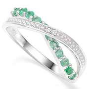 926 STERLING SILVER RD 2MM 0.31CT EMERALD AND DIAMOND WOMEN RING