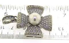 Sterling Silver Simulated Pearl & CZ Pendant