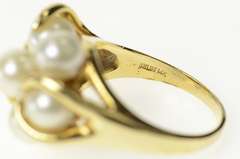 14K Yellow Gold Retro Ornate Pearl Cluster Statement Cocktail Ring
