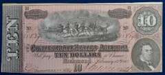 Confederate States Of America $10 Richmond Feb.11, 1864. Circulated.