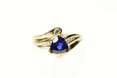 10K Yellow Gold Trillion Syn. Sapphire Diamond Statement Ring