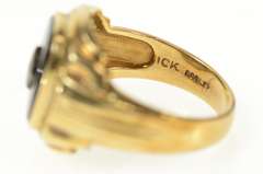 10K Yellow Gold Rounded Black Onyx Diamond Accent Retro Ring
