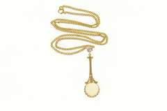 14K Yellow Gold Victorian Opal Diamond Drop Pendant Chain Necklace