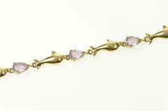 10K Yellow Gold Pear Amethyst Dolphin Link Chain Bracelet
