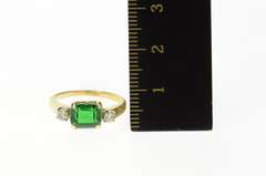 14K Yellow Gold Emerald Cut Sim. Emerald Diamond Classic Ring