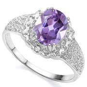 1 3/5 CT LAB ALEXANDRITE; DIAMOND 925 STERLING SILVER RING