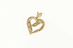 10K Yellow Gold Classic Curvy Diamond Encrusted Heart Pendant