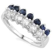 2/3 CT SAPPHIRE & 1/2 CREATED WHITE TOPAZ 925 STERLING SILVER BAND RING