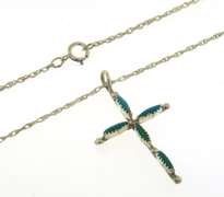 Sterling Silver Turquoise Cross Pendant on Chain