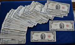 Lot Of 60 Red Seal $2 Circulated, Includes 2 Star Notes.