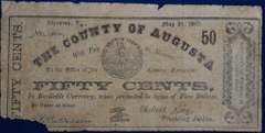 1862 The County Of Augusta Fifty Cents Banknote. Circulated.