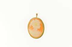 14K Yellow Gold Oval Carved Shell Cameo Victorian Pendant/Pin