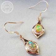 AUSTRALIAN FIRE OPAL & CREATED WHITE SAPPHIRE 0.60 CT AUSTRALIAN FIRE OPAL 925 STERLING SILVER EARRINGS