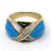 Fabulous Turquoise, Onyx, Mop and Diamond Ring