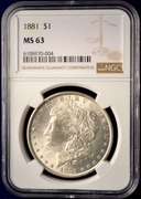 1881 Morgan Silver Dollar. NGC MS63.