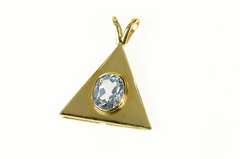 18K Yellow Gold Oval Blue Topaz Solitaire Triangle Statement Pendant