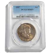 Toned 1957 PCGS MS 65 + Franklin Half Dollar