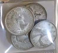 Canada: 4 ea Silver 25 cent, 1942 to 1968