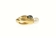 14K Yellow Gold Black & White Pearl Curved Arch Pendant