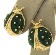Pleasing Green Enamel Ladybug Earrings