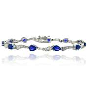 Sterling Silver 5.5ct Created Sapphire & White Topaz Swirl Teardrop Bracelet