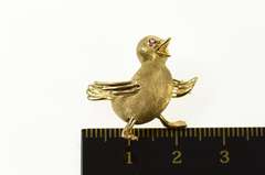 14K Yellow Gold 3D Retro Ruby Eyed Baby Bird Chick Pin/Brooch