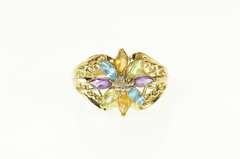 10K Yellow Gold Marquise Flower Cluster Filigree Diamond Ring
